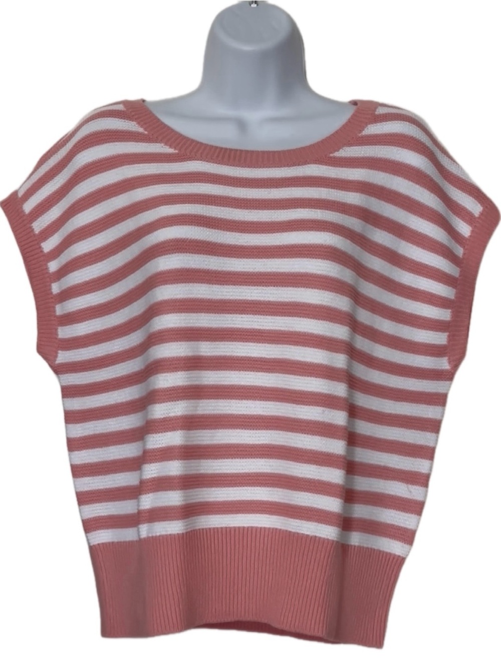 Love Scarlett Striped Scoop Neck Sweater in Pink/ Peach and White, Size M, Loose